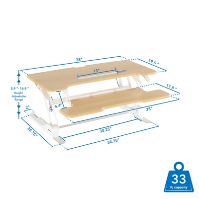Mount-It! 38"W Rectangular Adjustable Mixed Materials Standing Desk Converter, Maple Woodgrain (MI-15007)