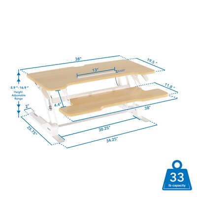 Mount-It! 38"W Manual Adjustable Standing Desk Converter, Maple Woodgrain (MI-15007)