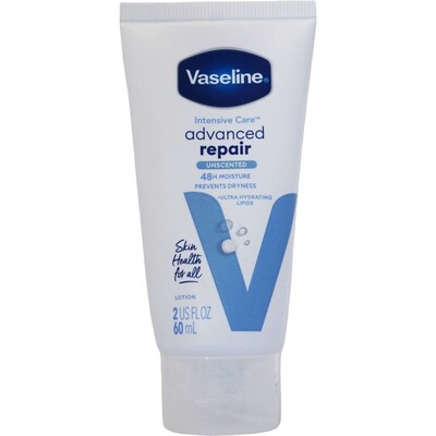 Vaseline Intensive Advanced Repair Unscented Lotion, 2 oz Bottle, 12 Bottles/Bag, 12 Bags/Carton