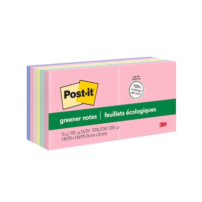 Post-it Recycled Notes, 3 x 3, Sweet Sprinkles Collection, 100 Sheet/Pad, 12 Pads/Pack (654-RP-A/654-A)