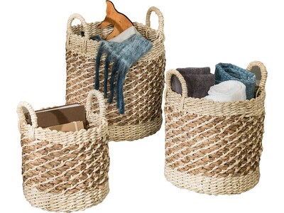 Honey-Can-Do Coastal Tea-Stained Baskets with Handles, Nesting, Brown, 3/Set (STO-07883)