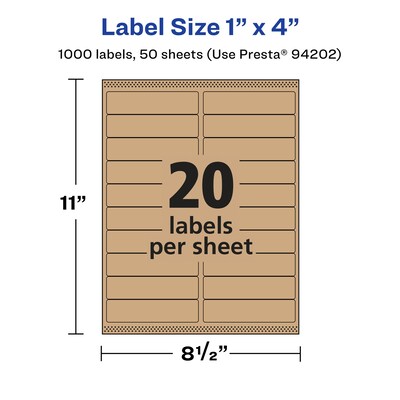 Avery Laser/Inkjet Rectangle Multipurpose Labels, 1" x 4", Kraft Brown, 1000 Labels/Box (94202)