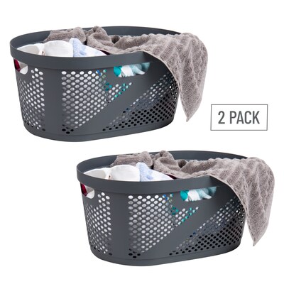Mind Reader 10.57-Gallon Laundry Basket with Handles, Plastic, Gray, 2/Set (2HHAMP40-GRY)