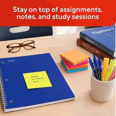 Staples Sticky Notes, 3" x 3", Bright Colors, 1200 Sheets - Vibrant Self-Stick Notes for Reminders, Planning & Collaboration