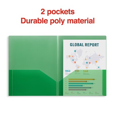 Staples 2 Pocket Plastic Presentation Folder, Letter Size, Green (ST26383-CC)