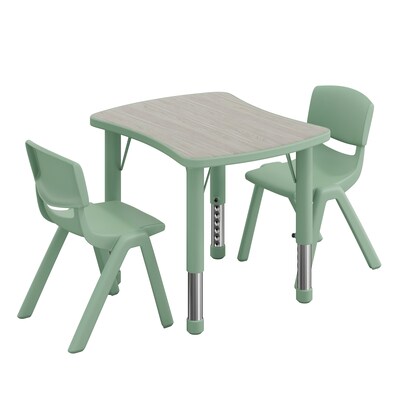 Flash Furniture Emmy Rectangular Activity Table Set, 26.5 x 21.75, Height Adjustable, Light Gray Woodgrain/Sage