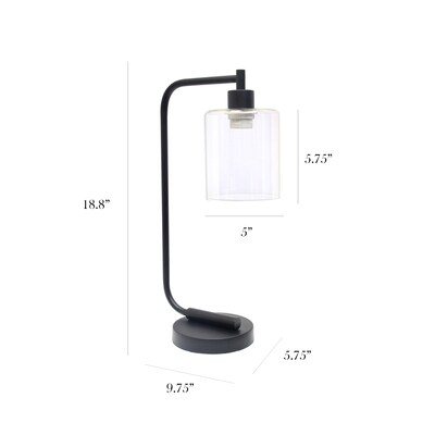 Simple Designs Bronson Antique Industrial Lantern LED Desk Lamp, 18.80", with Glass Shade, Black (2637380)