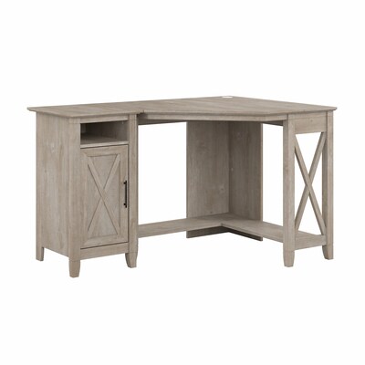 Bush Furniture Key West 34 Small Corner Desk with Storage Cabinet, Washed Gray (KWS052WG)