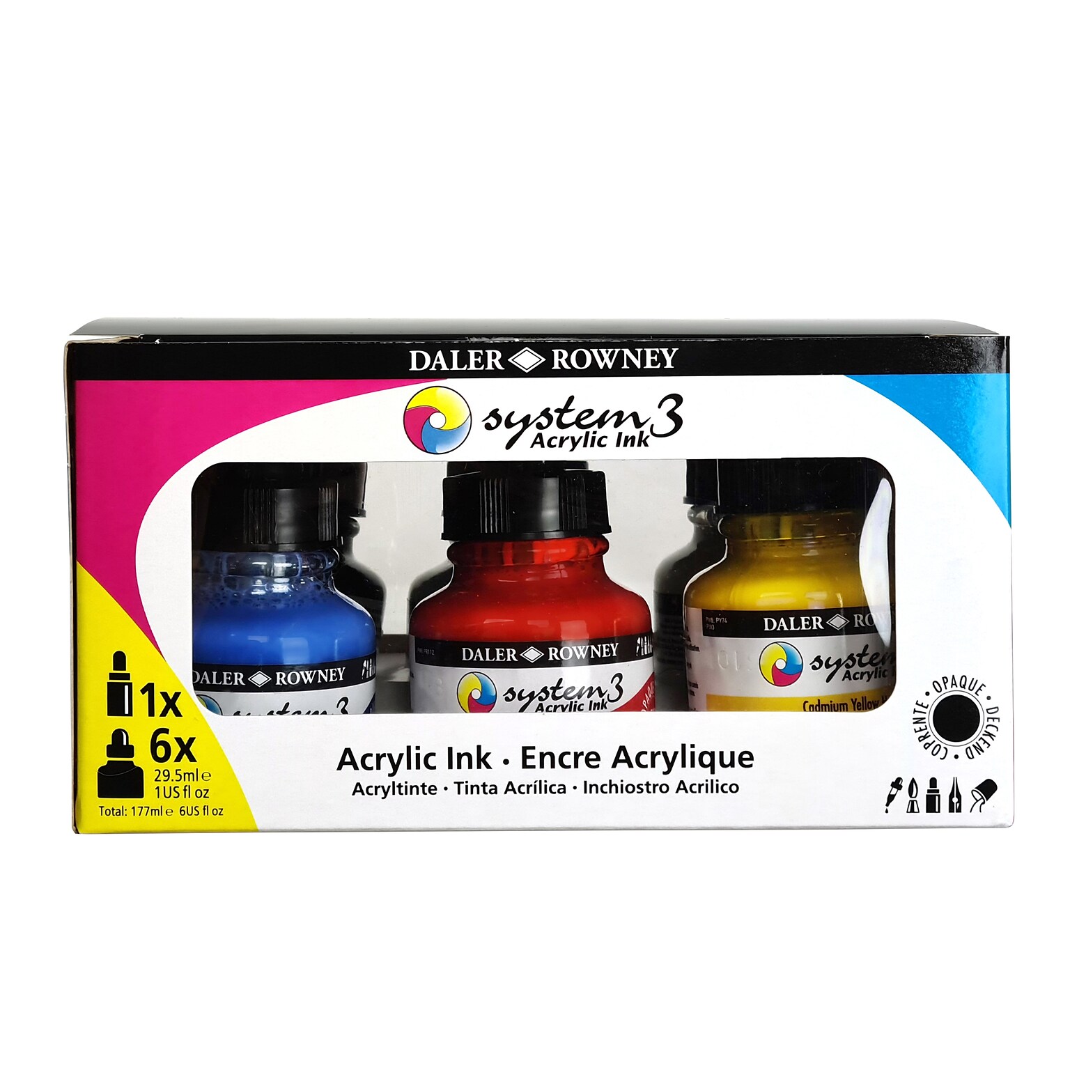 Daler-Rowney System3 Acrylic Ink, Assorted Colors, 29.5ml, 7/Set (DRW161100007)
