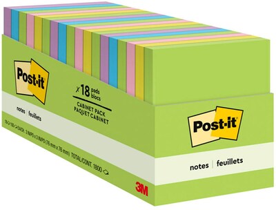 Post-it Sticky Notes, 3 x 3 in., 18 Pads, 100 Sheets/Pad, The Original Post-it Note, Jaipur Collection