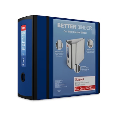 Staples® Better 5 3 Ring View Binder with D-Rings, Navy Blue (27925)