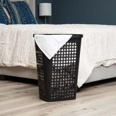 Mind Reader Slim Tapered Hamper with Lid, Plastic, Black (SWHAMP50-BLK)