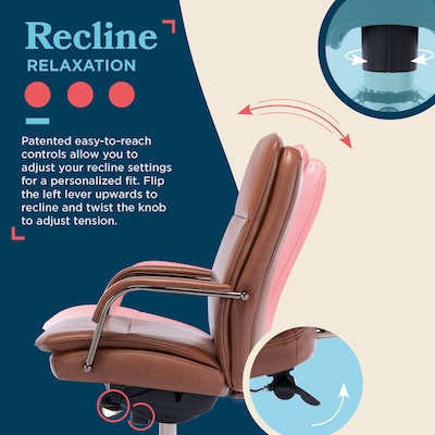 La-Z-Boy Opus Ergonomic Bonded Leather Swivel Executive Chair, Cognac and Graphite (CCHR10015C)