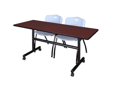 Regency Kobe 60 Flip Top Mobile Training Table- Mahogany & 2 M Stack Chairs- Grey