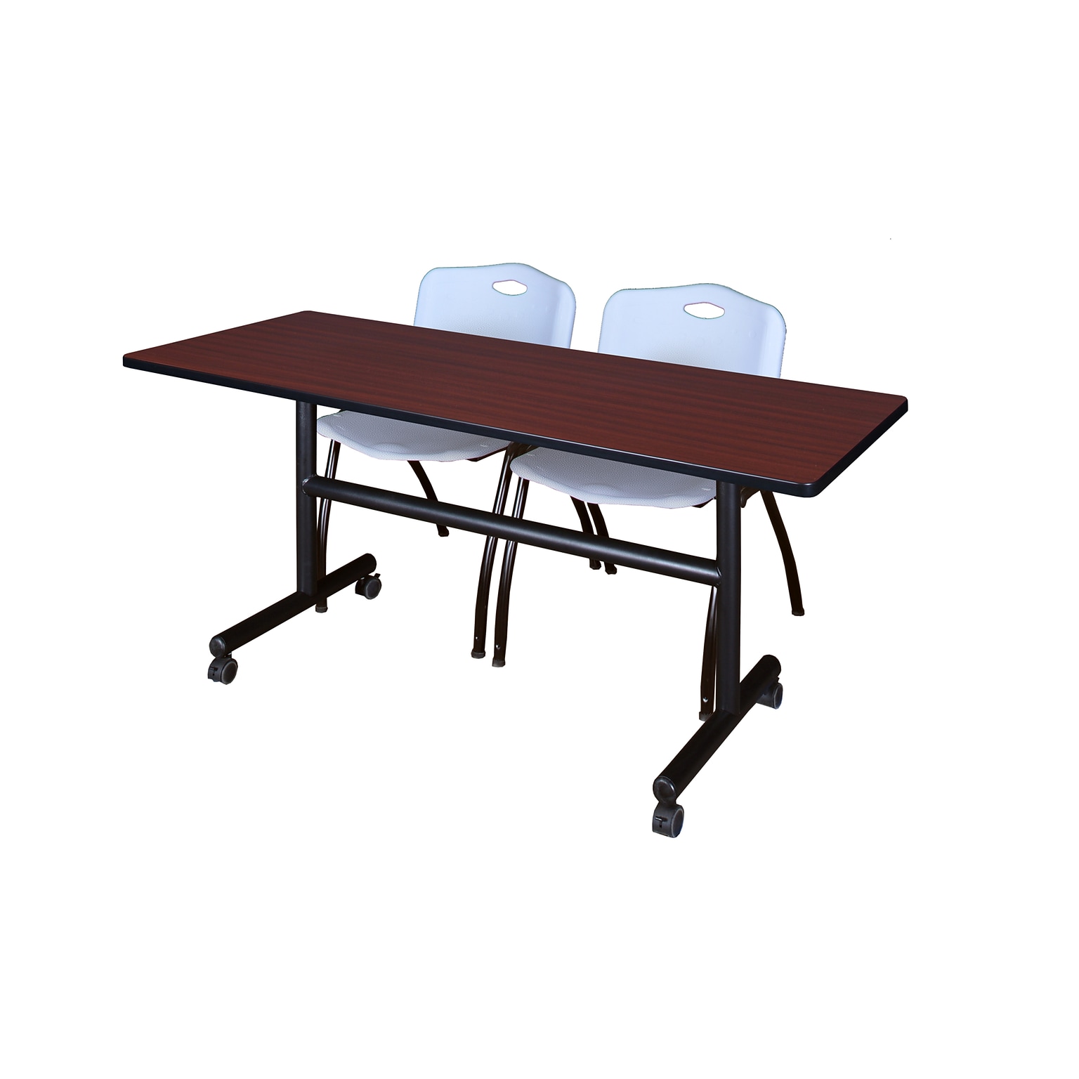 Regency Kobe 60 Flip Top Mobile Mahogany Training Table & 2 M Stack Chairs, Grey (MKFT6024MH47GY)