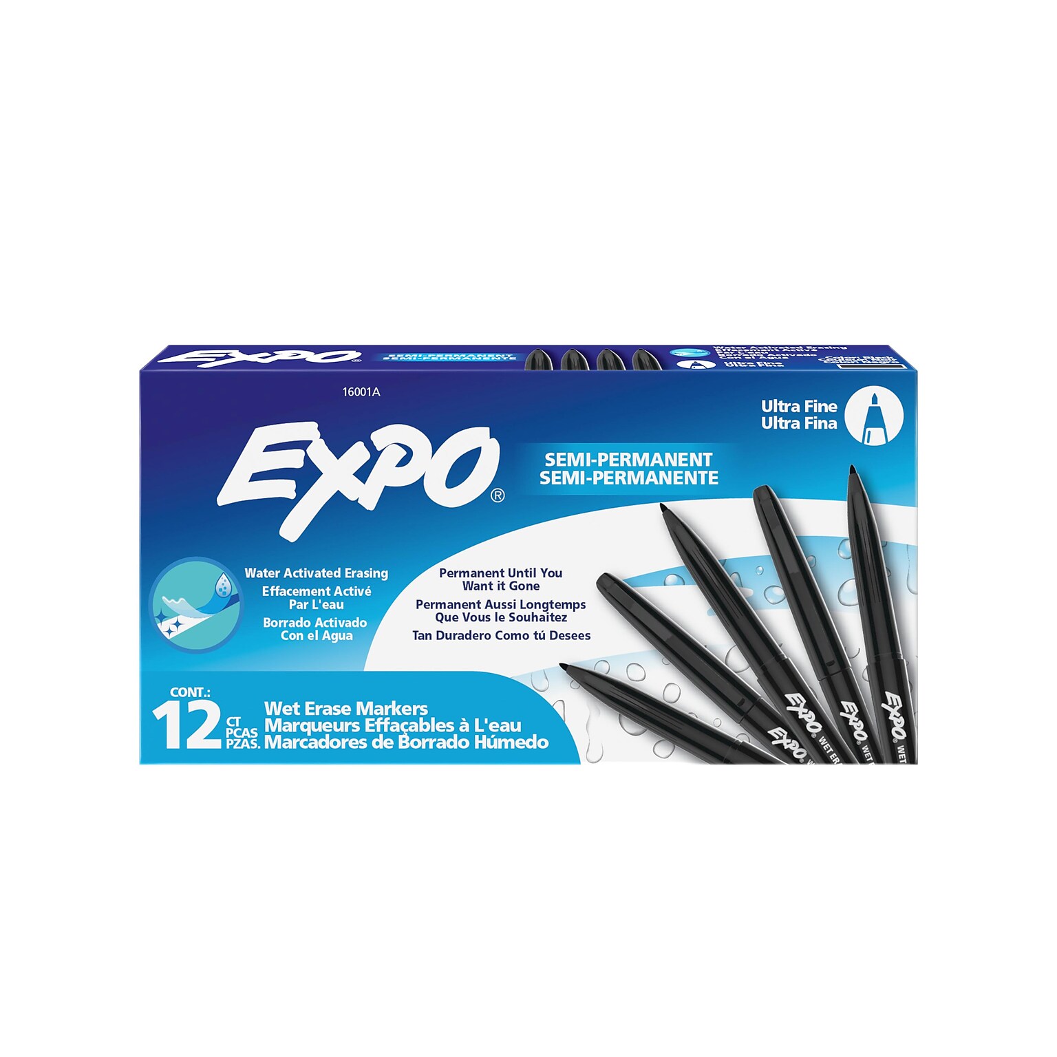Expo Vis-à-Vis Wet Erase Markers, Ultra Fine Tip, Black, 12/Pack (16001)