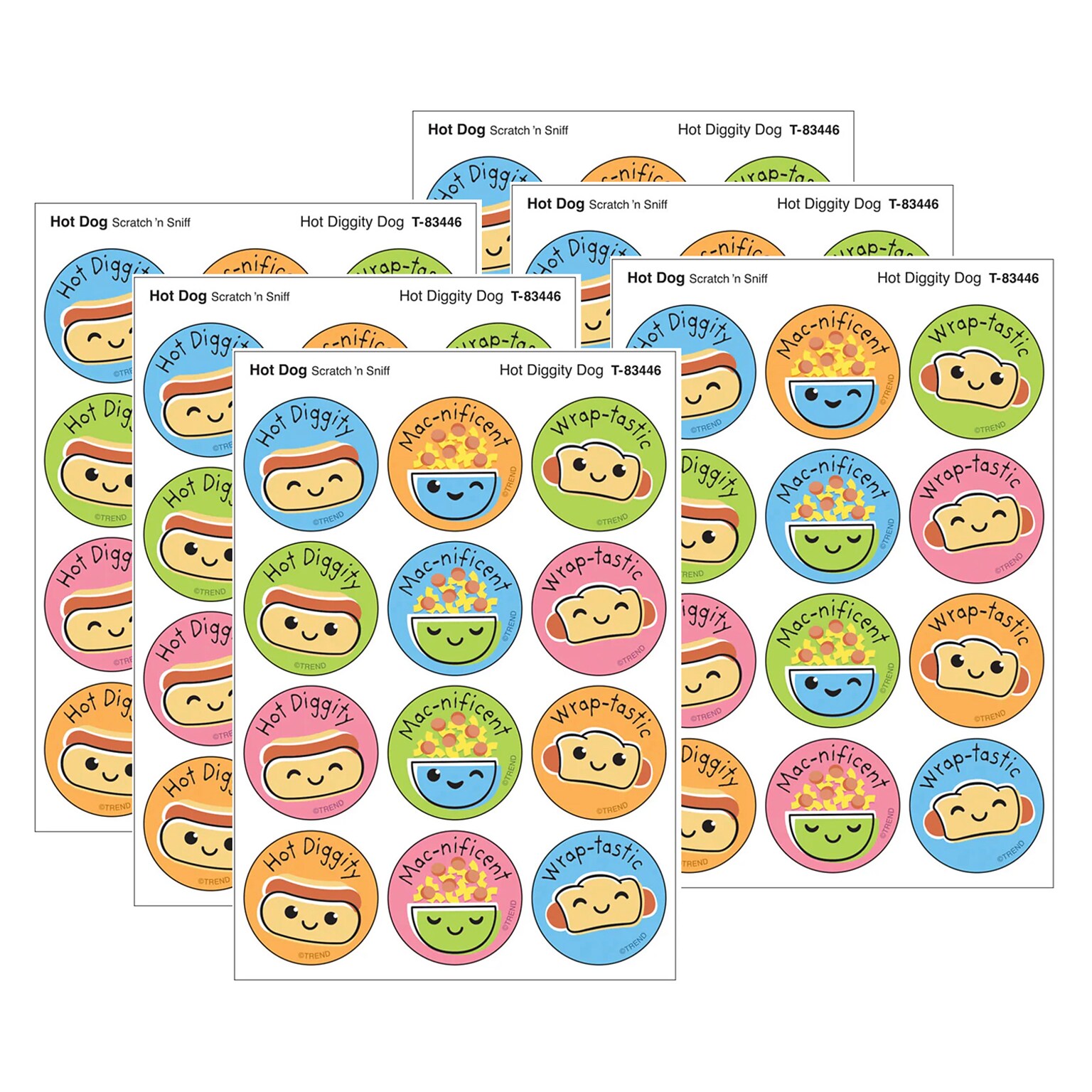 Trend Enterprises Hot Diggity Dog Hot Dog scent Scratch n Sniff Stinky Stickers, Multicolored, 48/Pack, 6/Packs/Bundle