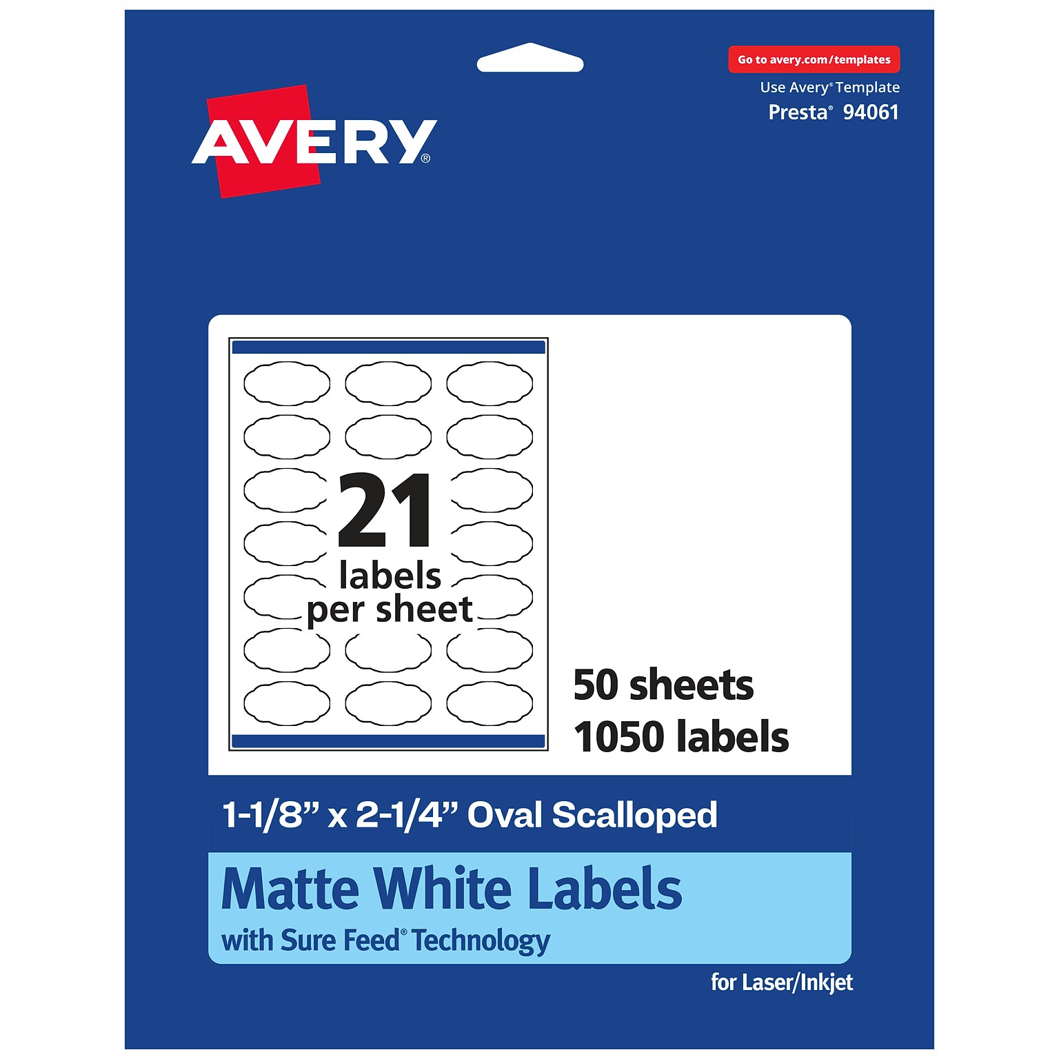 Avery Laser/Inkjet Multipurpose Labels, 2.25  x 1.125, Matte White, 1050/Box (94061)
