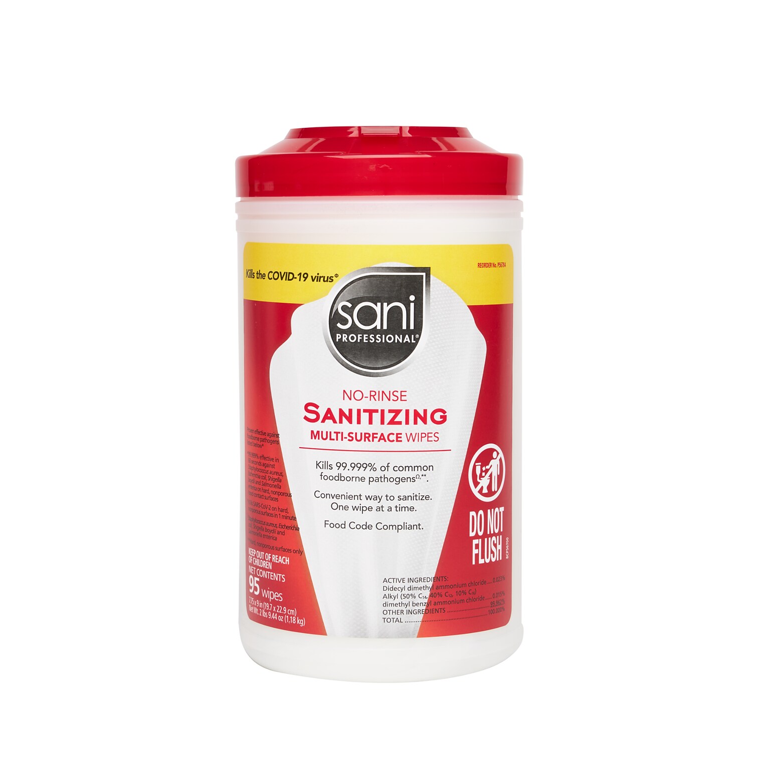 Sani Professional Sani-Wipe Multi-Surface Sanitizing Wipes, 95 Wipes/Pack, 6/Carton (P56784CT)