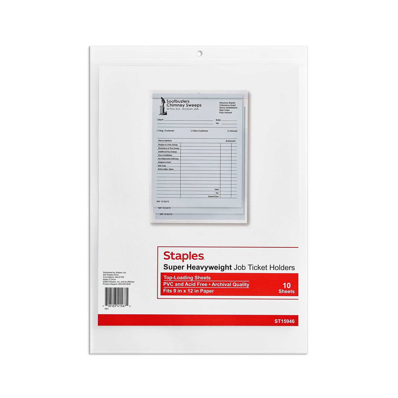Staples Super Heavy Weight Job Ticket Holder, 9 x 12, Clear, 10/Pack (15946-CC)