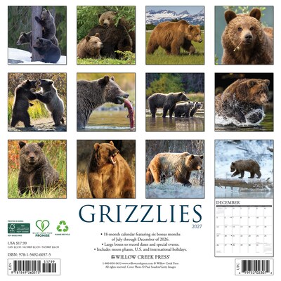 2027 Willow Creek Grizzlies  12 x 12 Monthly Wall Calendar (60575)