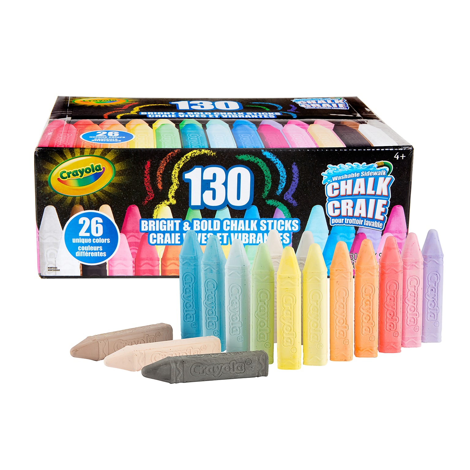 Crayola Bright & Bold Drawing Chalk, Assorted Colors, 130/Box (BIN510817)