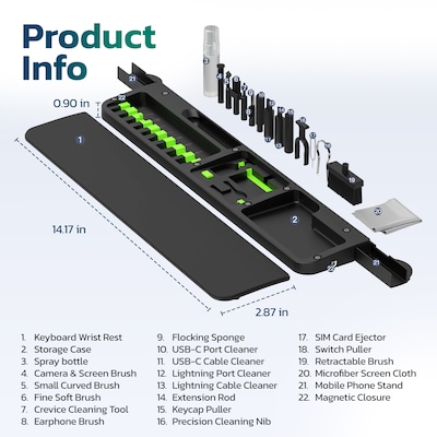 Purely D78 All-in-One Ergonomic Keyboard Wrist Rest with Cleaning Kit, Black (PCKOD78)
