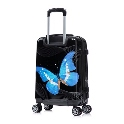 InUSA 20" Hardside Butterfly Carry-On Suitcase, 4-Wheeled Spinner, TSA Checkpoint Friendly, Black Butterfly (IUAPC00S-BBU)