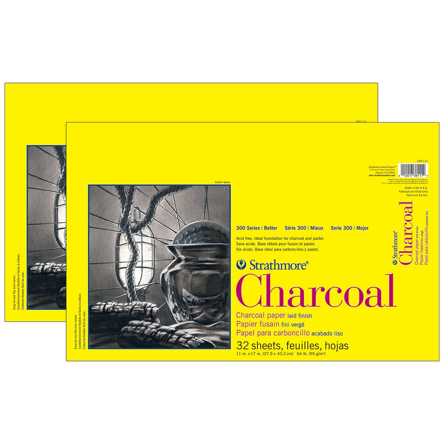 Strathmore 300 Series 11 x 17 Charcoal Sketch Pad, 32 Sheets/Pad, 2/Bundle (STTP3301111-2)
