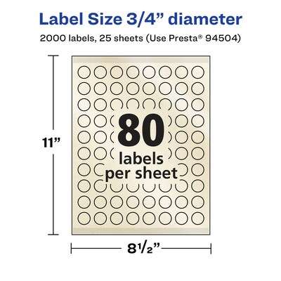 Avery Laser/Inkjet Round Multipurpose Labels, 0.75" Dia., Ivory, 2,000 Labels/Pack (94504)