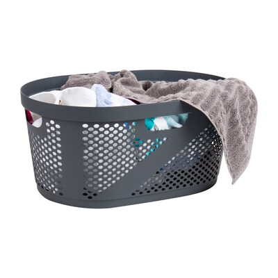 Mind Reader Wide Plastic Laundry Basket, Gray, 2/Set (2HHAMP40-GRY)