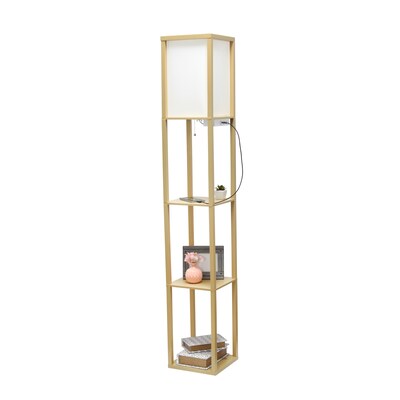 Simple Designs Etagere Organizer 62.5" Floor Lamp with Rectangular Shade, Tan (LF1037-TAN-CCLB)