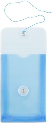 JAM Paper Premium Plastic Filing Envelope with Button & String Closure, 4 1/4 x 6 1/4, Blue, 3/Pack (473B1BUX3)