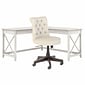 Bush Furniture Key West 60" L-Shaped Desk with Mid-Back Tufted Office Chair, Linen White Oak (KWS045LW)