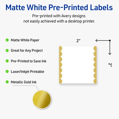Avery Laser/Inkjet Square Multipurpose Labels, 2 x 2, White, 120/Pack (S00DK1)