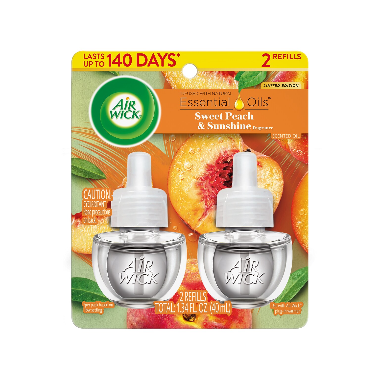 Air Wick Scented Oil Warmer Refill, Sweet Peach & Sunshine Scent, 0.67 oz., 2/Pack (62338-01715)