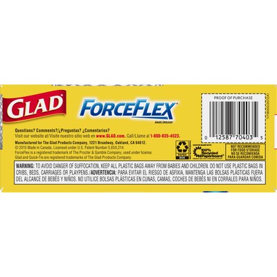 Glad Medium Quick-Tie Trash Bags, ForceFlex 8 Gallon White Trash Bag, Unscented, 26/Box (70403)
