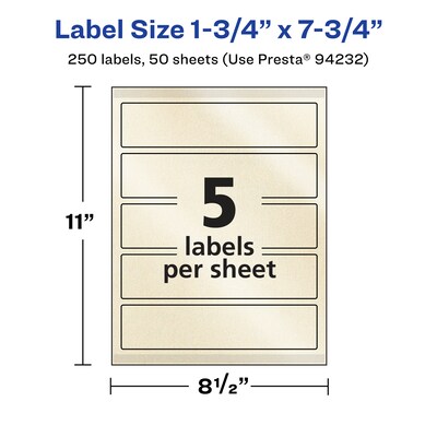Avery Pearlized Ivory Rectangle Multipurpose Labels, 1.75" x 7.75", Ivory, 250/Box (94232)