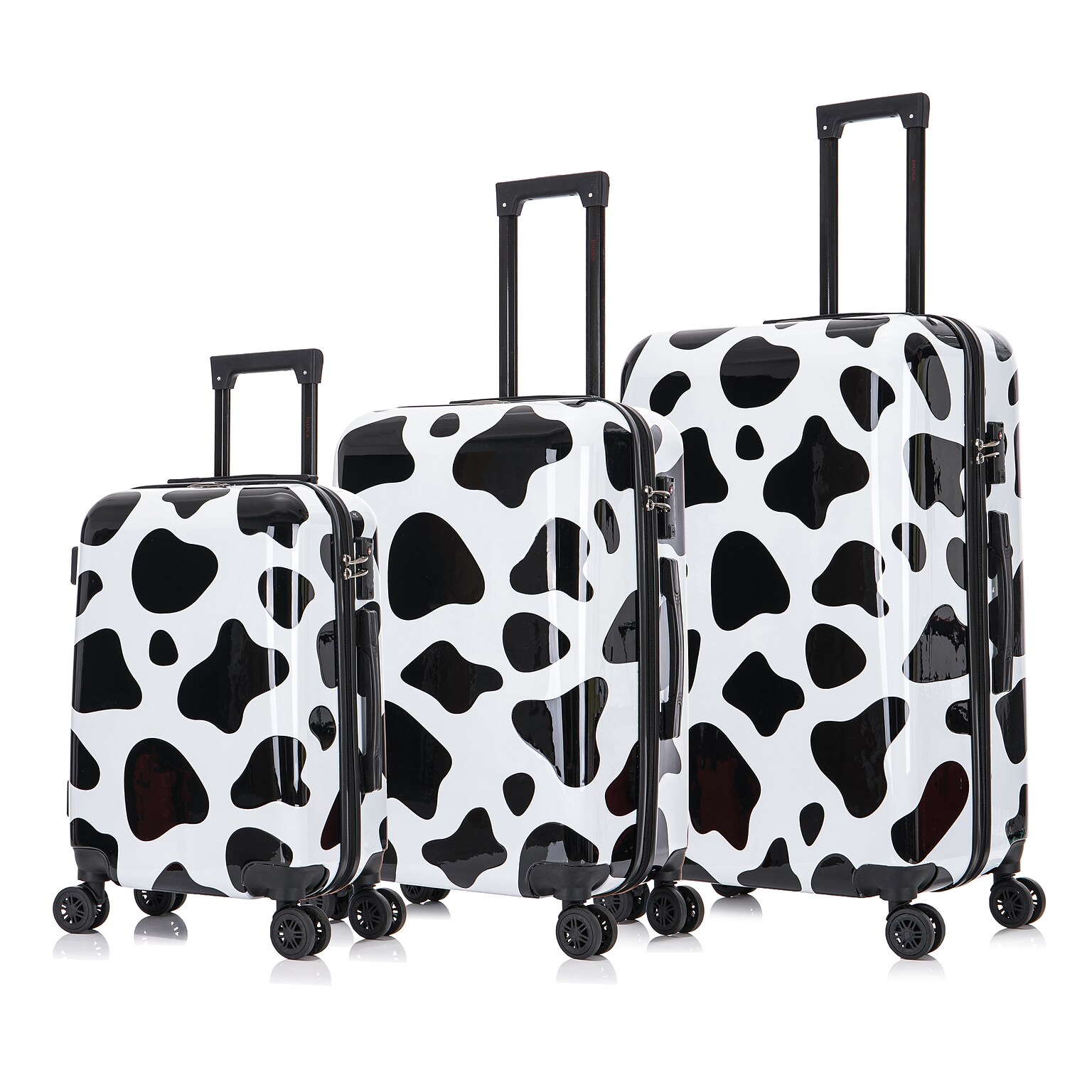 InUSA Prints 3-Piece Hardside Spinner Luggage Set, TSA Checkpoint Friendly, Cow Animal Print (IUAPCSML-COW)