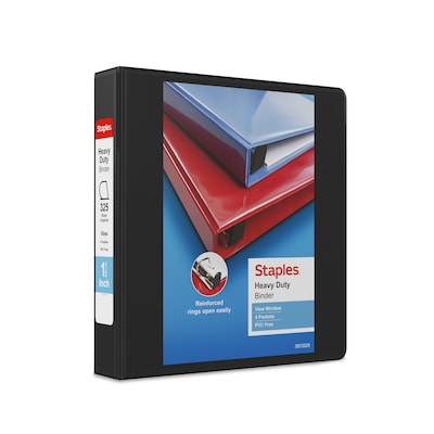 Staples Heavy Duty 1 1/2 3-Ring View Binder, D-Ring, Black (ST56232-CC)