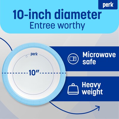Perk™ Heavy-Weight Paper Plates, 10, Blue/White, 500/Carton (PK54330CT)
