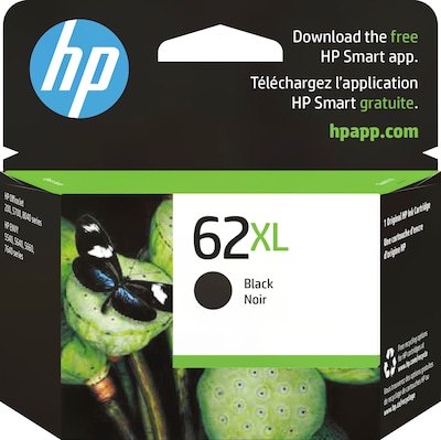 HP 62XL Black High Yield Ink Cartridge, Prints Up to 600 Pages (C2P05AN#140)