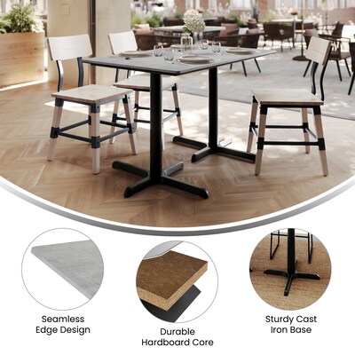 Flash Furniture Acadia Wooden Dining Table with X-Bases, 30"D x 48"W, Gray Faux Concrete/Black Base (ST3048CGT2230)