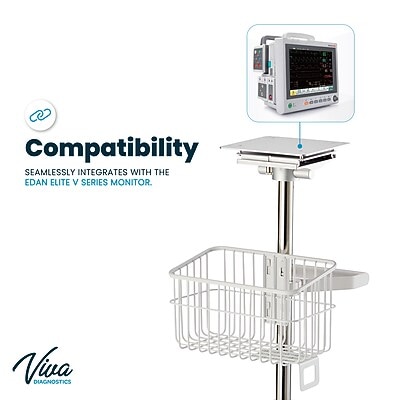 Viva Comfort Edan Elite V-Series Monitor Universal Vital Sign Mobile Stand with Mounting Plate, White (ADIME912-C-MP-07-MK)