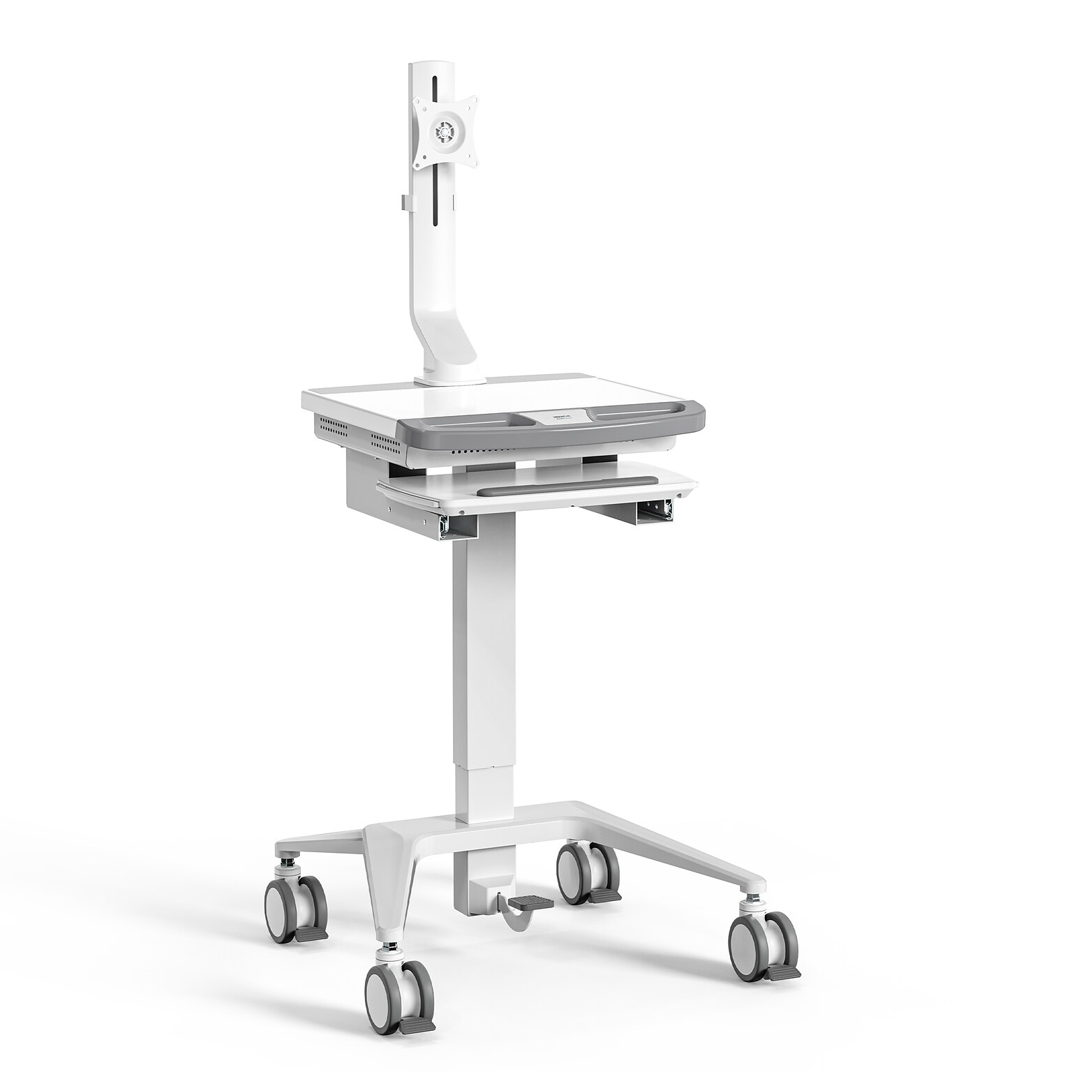 Mount-It! MedHub Mobile Medical Cart Workstation with Monitor Mount and Locking Caster Wheels, White/Grey (MI-16015)