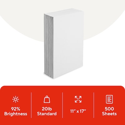 Staples 30% Recycled 11 x 17 Copy Paper, 20 lbs., 92 Brightness, 500/Ream (112390)