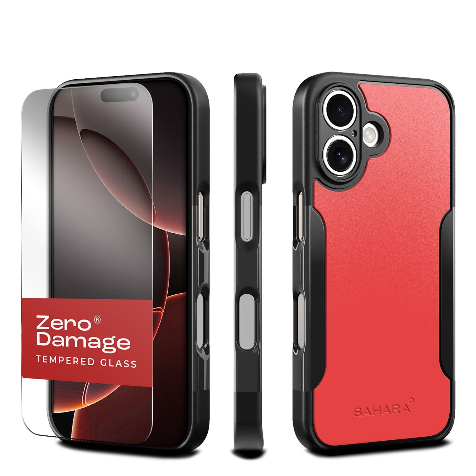 SaharaCase Classic MagSafe Rugged Case with Tempered Glass Screen Protector for iPhone 16, Shock Absorbing, Viper Red (CP00643)