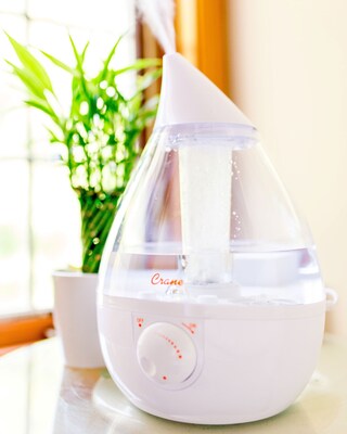 Crane Ultrasonic Cool Mist Tabletop Humidifier, 1-Gallon, For Rooms 500 sq. ft., Clear/White (EE-5301CW)