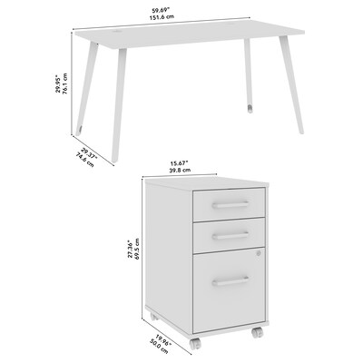 Bush Business Furniture Vista 60"W Desk with 3 Drawer Mobile File Cabinet, Natural Elm (VST002NESU)