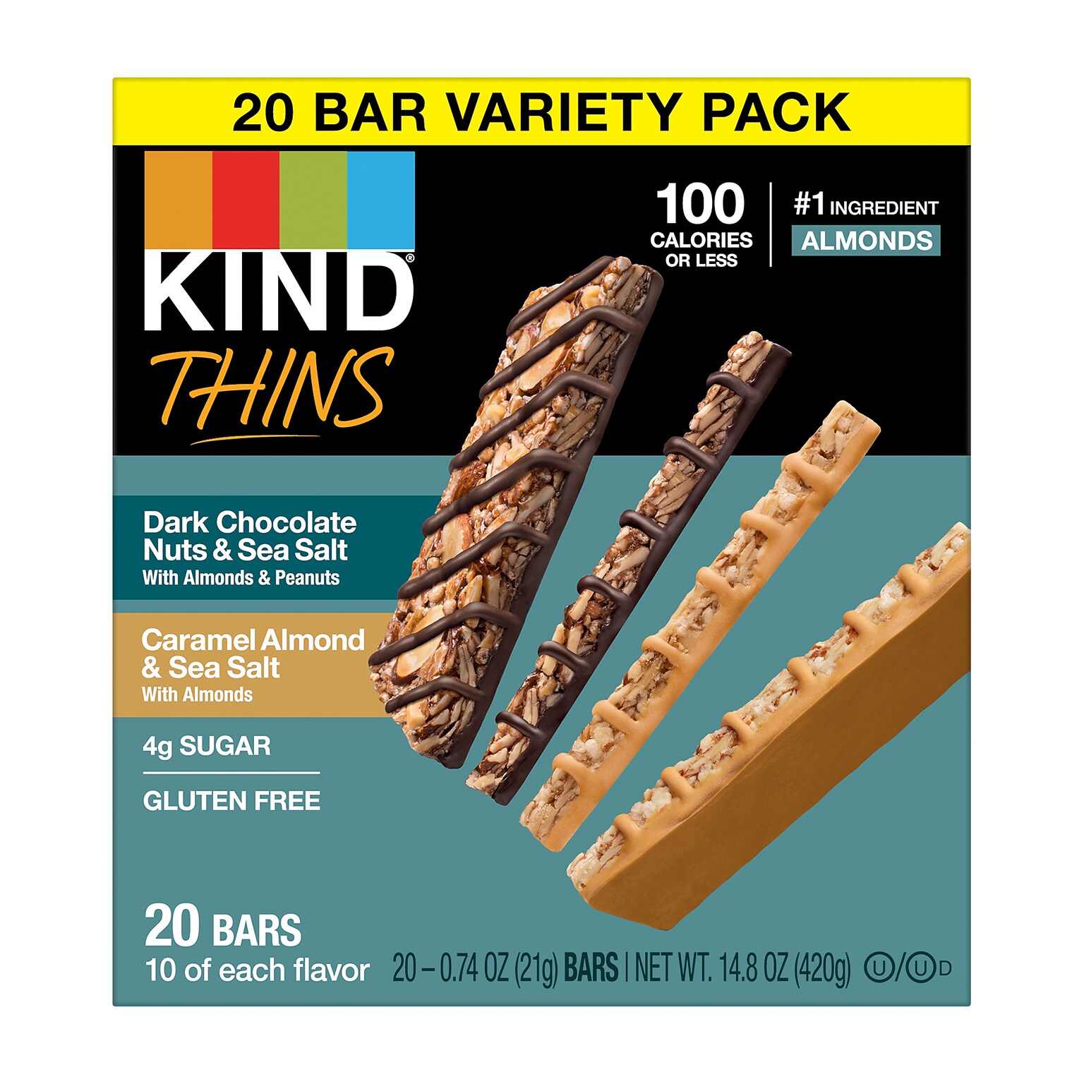KIND Thins Gluten Free Bar Variety Pack, 14.8 oz., 20 Bars/Box (41888)